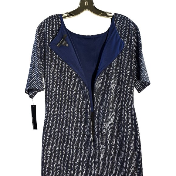 Maggy London Navy & White Polka Dot Short Sleeve Sheath Dress Size 12 Polyester - Picture 3 of 9